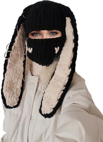 Knitted Mask Crochet Beanie Hat Face Mask, 3D Funny Bunny Bear Cat Ear Hat for Cold Weather or Party in Saudi Arabia
