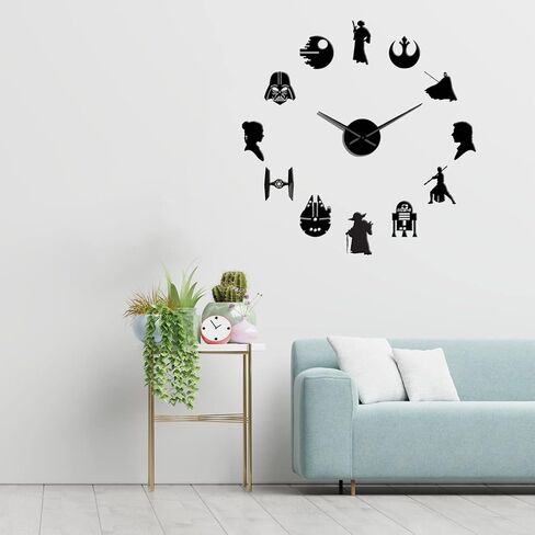 Star Themed 3D Wall Clock - DIY Frameless Clock Kit with 3D Mirror Effect and Stick On Wall Design - Modern Oversized 27" Large Wall Clock - Mute Feature - Gifts for SW Fan in Saudi Arabia
