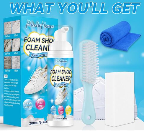منظف ​​الأحذية، منظف الأحذية الرياضية بوزن 6.76 أونصة مع فرشاة الأحذية، منظف الأحذية البيضاء يزيل الأوساخ والبقع، مجموعة تنظيف الأحذية للأحذية البيضاء، الجلود، الحياكة، الأحذية الطويلة، القماش، القماش، التنس، منظف الأحذية المصنوعة من الجلد السويدي in Kuwait