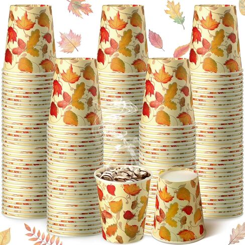 100 Pcs 9 oz Fall Cups Autumn Disposable Cold Paper Cups, Thanksgiving Party Supplies Maple Leaves Paper Cups for Kids Adults Coffee Juice Hot Drink Disposable Cups for Parties Dinner Picnic Wedding in Saudi Arabia