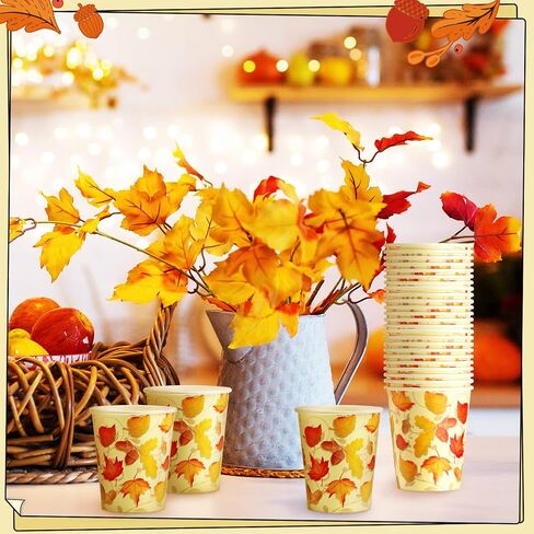 100 Pcs 9 oz Fall Cups Autumn Disposable Cold Paper Cups, Thanksgiving Party Supplies Maple Leaves Paper Cups for Kids Adults Coffee Juice Hot Drink Disposable Cups for Parties Dinner Picnic Wedding in Saudi Arabia