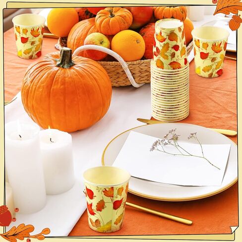 100 Pcs 9 oz Fall Cups Autumn Disposable Cold Paper Cups, Thanksgiving Party Supplies Maple Leaves Paper Cups for Kids Adults Coffee Juice Hot Drink Disposable Cups for Parties Dinner Picnic Wedding in Saudi Arabia