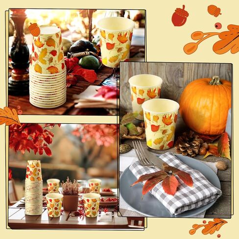 100 Pcs 9 oz Fall Cups Autumn Disposable Cold Paper Cups, Thanksgiving Party Supplies Maple Leaves Paper Cups for Kids Adults Coffee Juice Hot Drink Disposable Cups for Parties Dinner Picnic Wedding in Saudi Arabia