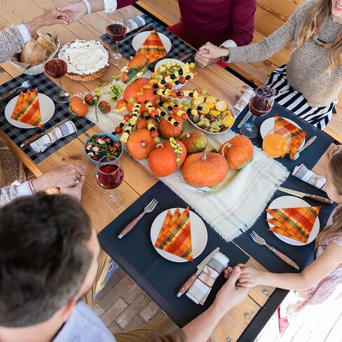 Whaline 80 Pack Fall Paper Napkins 6.5 x 6.5 Inch Buffalo Plaid Prints Paper Napkins Red Orange Green Checkered Disposable Lunch Napkins for Autumn Party Supplies Thanksgiving Evens Table Decoration in Saudi Arabia
