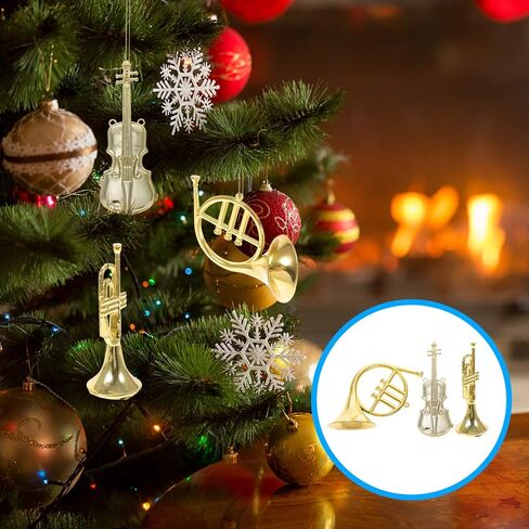 Toyvian 12pcs Musical Instrument Christmas Ornaments Xmas Tree Hanging Decorations Golden Silver Violin Trumpet Hanging Tree Decor Musical Instrument Model Tree Ornament in Saudi Arabia