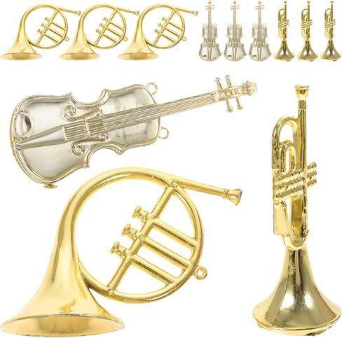 Toyvian 12pcs Musical Instrument Christmas Ornaments Xmas Tree Hanging Decorations Golden Silver Violin Trumpet Hanging Tree Decor Musical Instrument Model Tree Ornament in Saudi Arabia