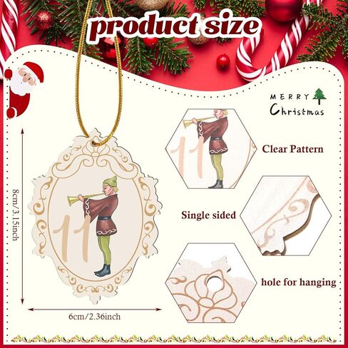 12 Pcs 12 Days of Christmas Ornaments Vintage Wooden Christmas Tree Decorations Rustic Cute Christmas Ornaments Set for Holiday Party Supplies Xmas Tree Wall Decor Gifts in Saudi Arabia