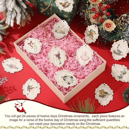 12 Pcs 12 Days of Christmas Ornaments Vintage Wooden Christmas Tree Decorations Rustic Cute Christmas Ornaments Set for Holiday Party Supplies Xmas Tree Wall Decor Gifts in Saudi Arabia
