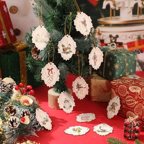 12 Pcs 12 Days of Christmas Ornaments Vintage Wooden Christmas Tree Decorations Rustic Cute Christmas Ornaments Set for Holiday Party Supplies Xmas Tree Wall Decor Gifts in Saudi Arabia