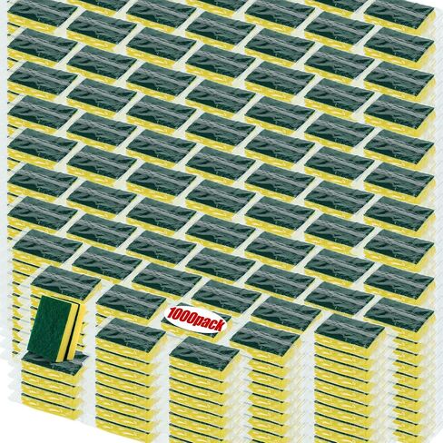 Tanlade 1000 Pcs Individually Wrapped Sponge Dishwashing Sponge Bulk Non Scratch Scrub Sponges Kitchen Scouring Pad for Household Cleaning Rental Dishes Hotel Apartment Car (Yellow,Green) in Saudi Arabia