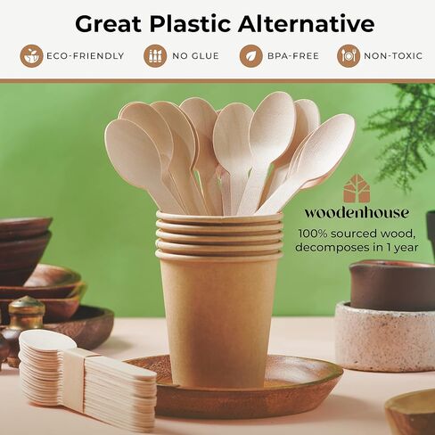 Disposable Wooden Spoons Set of 250 pcs – Biodegradable Utensils, Eco–Friendly & Compostable Disposable Cutlery – Perfect for Parties, Events & Catering - Wooden Spoons Disposable Wooden Cutlery in Saudi Arabia