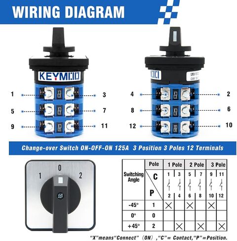 KEYMOO 125A Rotary Changeover Switch, 660V 3 Position 3 Phase 12 Terminals,2- Way 3NO 3NC Universal Selector Switch 125/D303.3 in Saudi Arabia