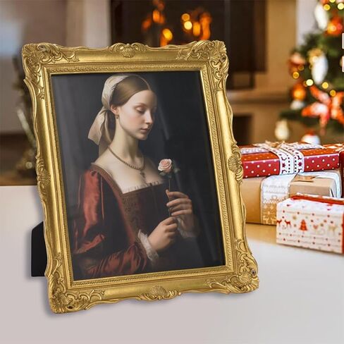 إطار صورة عتيق مقاس 8 × 10 ذهبي، إطارات صور عتيقة مزخرفة بتصميم زهرة منقوشة، إطار مزخرف للصور مقاس 8 × 10، إطارات عتيقة من الراتنج للطاولة والتعليق على الحائط، ديكور المنزل in Kuwait