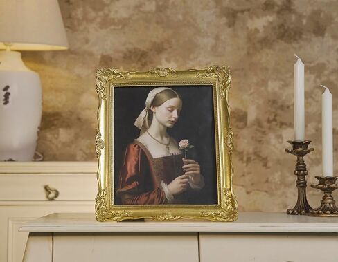 إطار صورة عتيق مقاس 8 × 10 ذهبي، إطارات صور عتيقة مزخرفة بتصميم زهرة منقوشة، إطار مزخرف للصور مقاس 8 × 10، إطارات عتيقة من الراتنج للطاولة والتعليق على الحائط، ديكور المنزل in Kuwait