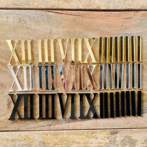 Krishta Mirrored Clock Roman Numbers with Dashes for Resin Clock- Acrylic Laser Cut- 12 Pcs Set of Hour Marks for Clocks (1 Inch) (Mirror Gold) in Saudi Arabia
