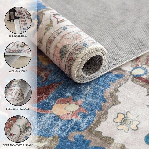 سجادة منطقة KEKUOU مقاس 2 × 4 سجادة قابلة للغسل، سجادة أرضية طاردة للماء غير قابلة للانزلاق للمدخل، المطبخ، المدخل الداخلي للباب الأمامي، الدخول، غرفة الأطفال (2'* 4'، أزرق/متعدد) in Kuwait