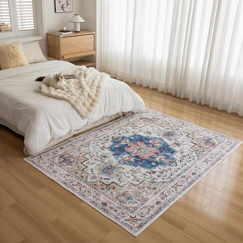 سجادة منطقة KEKUOU مقاس 2 × 4 سجادة قابلة للغسل، سجادة أرضية طاردة للماء غير قابلة للانزلاق للمدخل، المطبخ، المدخل الداخلي للباب الأمامي، الدخول، غرفة الأطفال (2'* 4'، أزرق/متعدد) in Kuwait