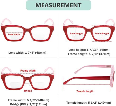 Eyekepper Bifocal Reading Glasses Women Stylish Bifocal Readers Clear Lens Oversize - Red +3.00 in Saudi Arabia