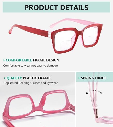 Eyekepper Bifocal Reading Glasses Women Stylish Bifocal Readers Clear Lens Oversize - Red +3.00 in Saudi Arabia