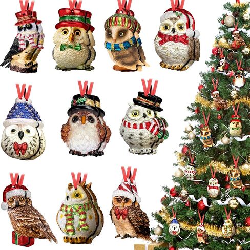 30 Pieces Owl Ornaments Pygmy Owl Wooden Ornaments Christmas Tree Decorations Owl Hanging Ornaments for Xmas Tree Home Mantel Fireplace Holiday Party Favor in Kuwait