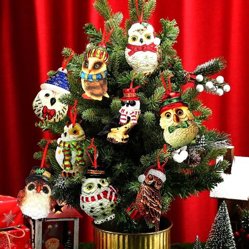 30 Pieces Owl Ornaments Pygmy Owl Wooden Ornaments Christmas Tree Decorations Owl Hanging Ornaments for Xmas Tree Home Mantel Fireplace Holiday Party Favor in Kuwait