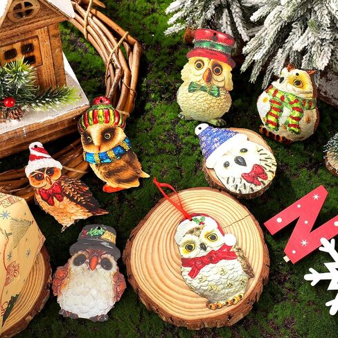 30 Pieces Owl Ornaments Pygmy Owl Wooden Ornaments Christmas Tree Decorations Owl Hanging Ornaments for Xmas Tree Home Mantel Fireplace Holiday Party Favor in Kuwait