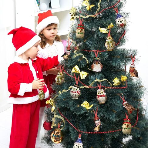 30 Pieces Owl Ornaments Pygmy Owl Wooden Ornaments Christmas Tree Decorations Owl Hanging Ornaments for Xmas Tree Home Mantel Fireplace Holiday Party Favor in Kuwait