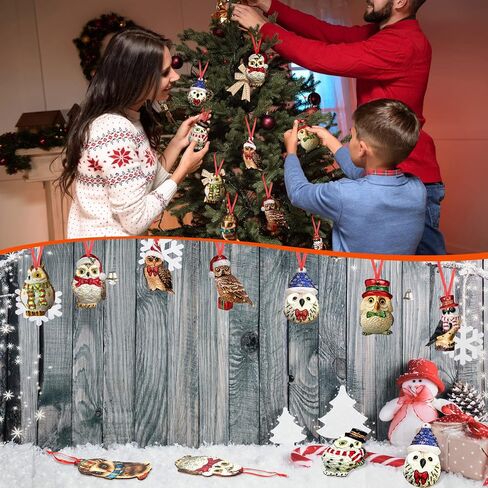 30 Pieces Owl Ornaments Pygmy Owl Wooden Ornaments Christmas Tree Decorations Owl Hanging Ornaments for Xmas Tree Home Mantel Fireplace Holiday Party Favor in Kuwait