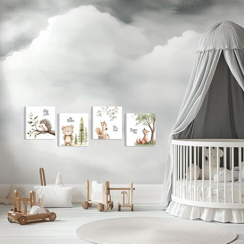 الحضانة جدار الفن حيوانات الغابات البرية جدار ديكور الغزلان الدب الثعلب الألوان المائية صور لوحات يطبع مغامرة موضوع قماش الملصقات للبنين غرفة نوم الفتيات غرفة المعيشة 12x16 بوصة 3 قطع مؤطرة in Kuwait
