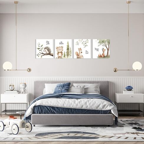 الحضانة جدار الفن حيوانات الغابات البرية جدار ديكور الغزلان الدب الثعلب الألوان المائية صور لوحات يطبع مغامرة موضوع قماش الملصقات للبنين غرفة نوم الفتيات غرفة المعيشة 12x16 بوصة 3 قطع مؤطرة in Kuwait