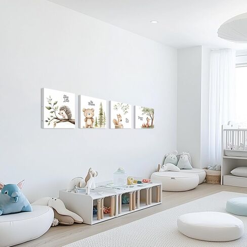 الحضانة جدار الفن حيوانات الغابات البرية جدار ديكور الغزلان الدب الثعلب الألوان المائية صور لوحات يطبع مغامرة موضوع قماش الملصقات للبنين غرفة نوم الفتيات غرفة المعيشة 12x16 بوصة 3 قطع مؤطرة in Kuwait