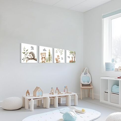 الحضانة جدار الفن حيوانات الغابات البرية جدار ديكور الغزلان الدب الثعلب الألوان المائية صور لوحات يطبع مغامرة موضوع قماش الملصقات للبنين غرفة نوم الفتيات غرفة المعيشة 12x16 بوصة 3 قطع مؤطرة in Kuwait