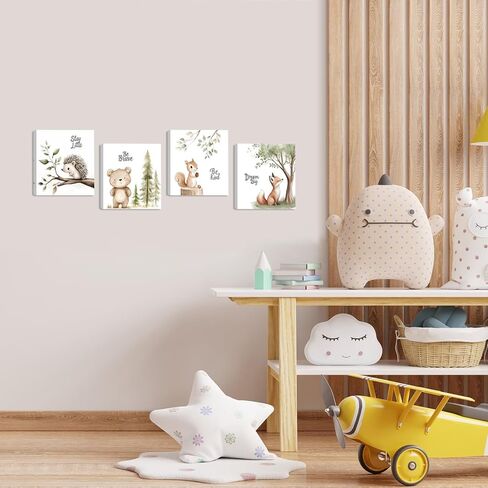 الحضانة جدار الفن حيوانات الغابات البرية جدار ديكور الغزلان الدب الثعلب الألوان المائية صور لوحات يطبع مغامرة موضوع قماش الملصقات للبنين غرفة نوم الفتيات غرفة المعيشة 12x16 بوصة 3 قطع مؤطرة in Kuwait