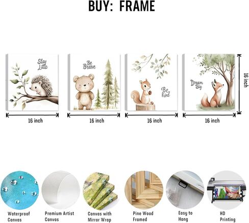 الحضانة جدار الفن حيوانات الغابات البرية جدار ديكور الغزلان الدب الثعلب الألوان المائية صور لوحات يطبع مغامرة موضوع قماش الملصقات للبنين غرفة نوم الفتيات غرفة المعيشة 12x16 بوصة 3 قطع مؤطرة in Kuwait