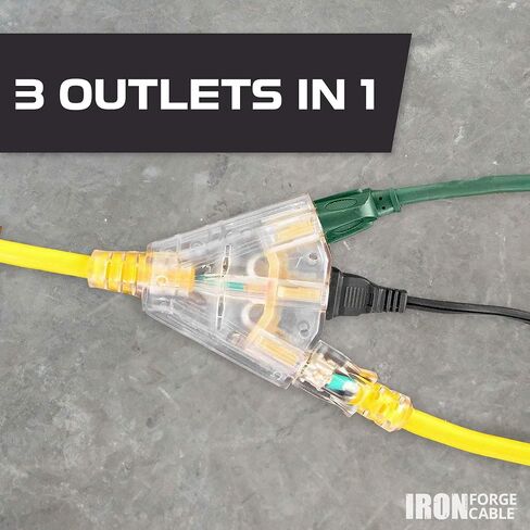 IRON FORGE CABLE 3 أقدام مضاءة في الهواء الطلق سلك تمديد GFCI مع 3 منافذ طاقة كهربائية - 12/3 SJTW كابل تمديد ضفيرة أصفر شديد التحمل مع 3 قابس مؤرض للسلامة، 15 أمبير in Kuwait