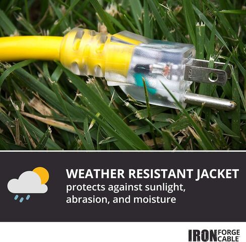 IRON FORGE CABLE 3 أقدام مضاءة في الهواء الطلق سلك تمديد GFCI مع 3 منافذ طاقة كهربائية - 12/3 SJTW كابل تمديد ضفيرة أصفر شديد التحمل مع 3 قابس مؤرض للسلامة، 15 أمبير in Kuwait