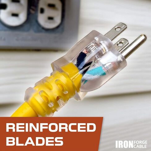 IRON FORGE CABLE 3 أقدام مضاءة في الهواء الطلق سلك تمديد GFCI مع 3 منافذ طاقة كهربائية - 12/3 SJTW كابل تمديد ضفيرة أصفر شديد التحمل مع 3 قابس مؤرض للسلامة، 15 أمبير in Kuwait