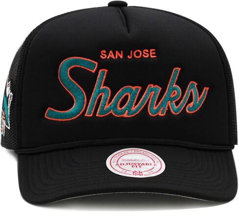 Mitchell & Ness San Jose Sharks NHL Script Trucker Mesh Snapback Hat Cap - Black in Saudi Arabia