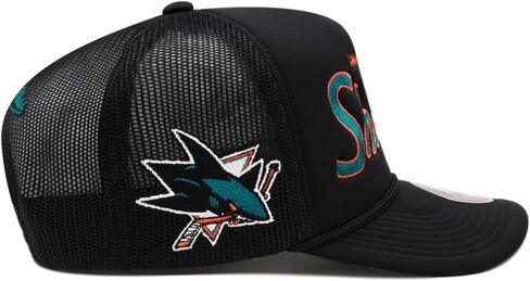 Mitchell & Ness San Jose Sharks NHL Script Trucker Mesh Snapback Hat Cap - Black in Saudi Arabia