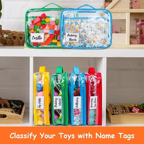 4 Pack Toy Storage Organizer Bag for Lego Bricks, Clear PVC Zippered Block Set with Manual Pocket& Name Tag, Waterproof Toy Carrying Case for Board Games, Building Blocks& Puzzles (Large Black) in Saudi Arabia