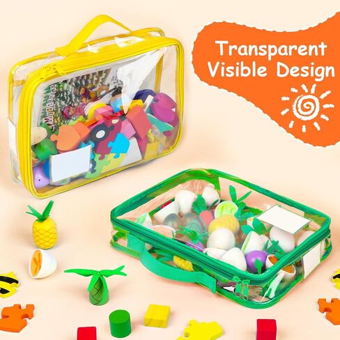 4 Pack Toy Storage Organizer Bag for Lego Bricks, Clear PVC Zippered Block Set with Manual Pocket& Name Tag, Waterproof Toy Carrying Case for Board Games, Building Blocks& Puzzles (Large Black) in Saudi Arabia