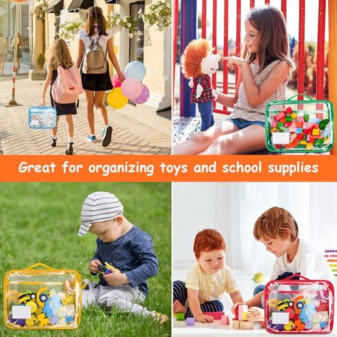 4 Pack Toy Storage Organizer Bag for Lego Bricks, Clear PVC Zippered Block Set with Manual Pocket& Name Tag, Waterproof Toy Carrying Case for Board Games, Building Blocks& Puzzles (Large Black) in Saudi Arabia