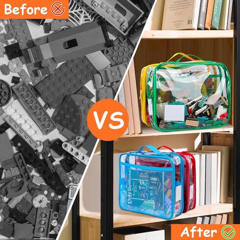 4 Pack Toy Storage Organizer Bag for Lego Bricks, Clear PVC Zippered Block Set with Manual Pocket& Name Tag, Waterproof Toy Carrying Case for Board Games, Building Blocks& Puzzles (Large Black) in Saudi Arabia