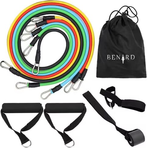 11-Piece Exercise Resistance Bands Set - Ideal for Home Gym Workouts, Pilates, Yoga, Strength Training - Includes Ankle Straps, Handles, and Door Anchor - Perfect for Full-Body Fitness and Stretching in Saudi Arabia