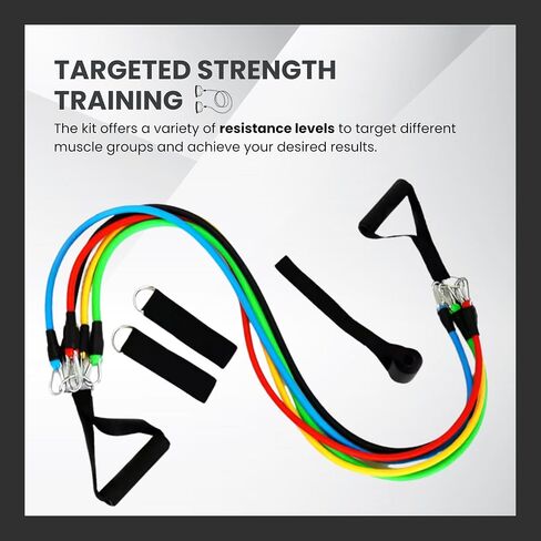 11-Piece Exercise Resistance Bands Set - Ideal for Home Gym Workouts, Pilates, Yoga, Strength Training - Includes Ankle Straps, Handles, and Door Anchor - Perfect for Full-Body Fitness and Stretching in Saudi Arabia