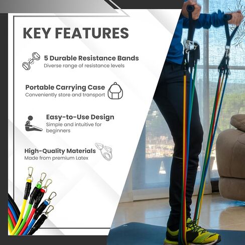 11-Piece Exercise Resistance Bands Set - Ideal for Home Gym Workouts, Pilates, Yoga, Strength Training - Includes Ankle Straps, Handles, and Door Anchor - Perfect for Full-Body Fitness and Stretching in Saudi Arabia