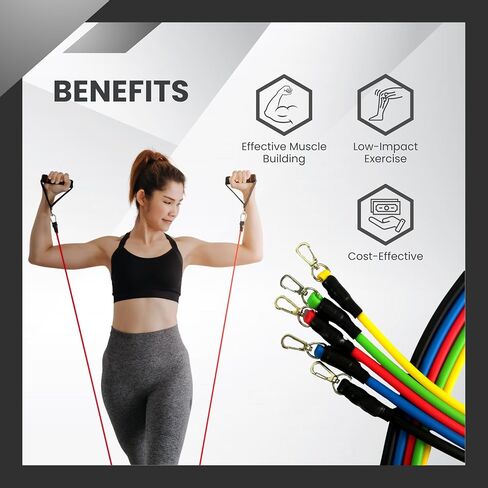 11-Piece Exercise Resistance Bands Set - Ideal for Home Gym Workouts, Pilates, Yoga, Strength Training - Includes Ankle Straps, Handles, and Door Anchor - Perfect for Full-Body Fitness and Stretching in Saudi Arabia