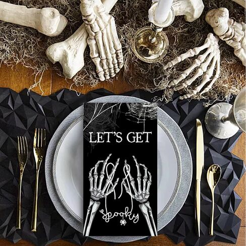 Horaldaily 100 Halloween Disposable Paper Decorative Guest Napkins, Black Cobweb Skeleton Scary Themed Hand Towel for Party Lunch Dinner Kitchen Bathroom in Saudi Arabia