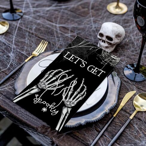 Horaldaily 100 Halloween Disposable Paper Decorative Guest Napkins, Black Cobweb Skeleton Scary Themed Hand Towel for Party Lunch Dinner Kitchen Bathroom in Saudi Arabia