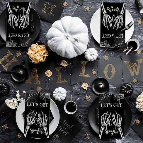 Horaldaily 100 Halloween Disposable Paper Decorative Guest Napkins, Black Cobweb Skeleton Scary Themed Hand Towel for Party Lunch Dinner Kitchen Bathroom in Saudi Arabia
